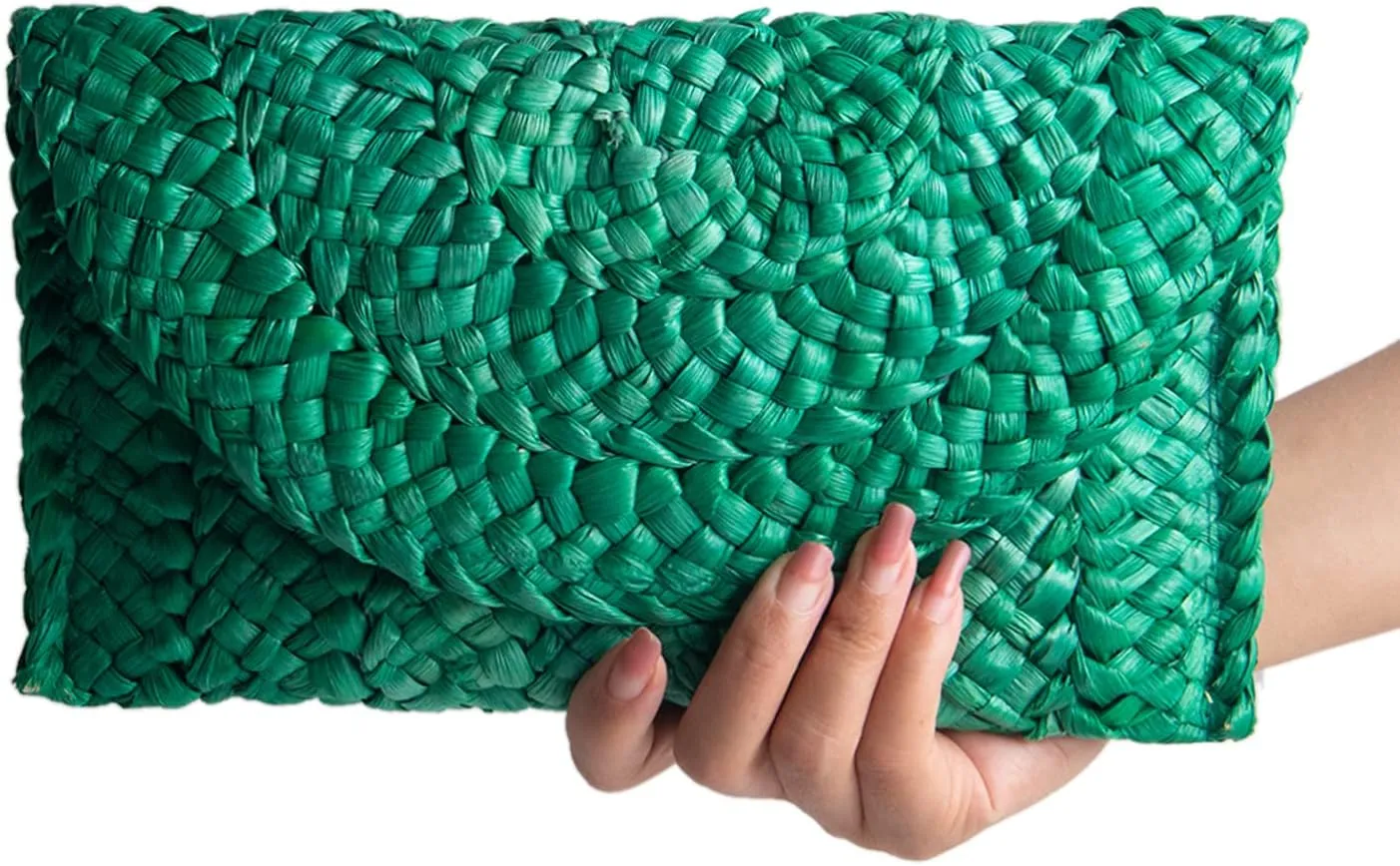 Fecialy Straw Clutch Purses Straw Purses for Women Envelope Woven Clutch Handbags Summer Beach Bags