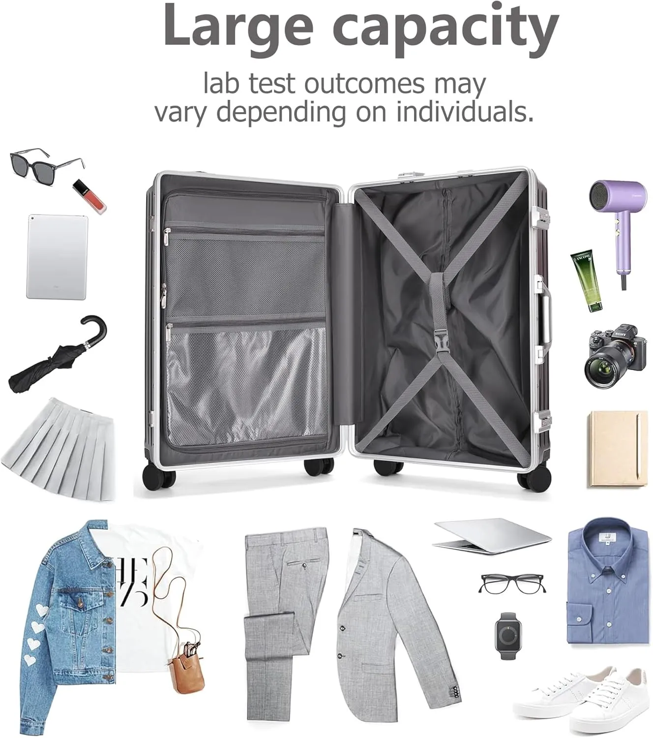feilario 2 Piece Set Luggage 20in/24in Aluminium Frame PC ABS Zipperless Luggage Hardshell TSA Lock Spinner Wheels Carry on Suitcase with Cup Holder & Hook