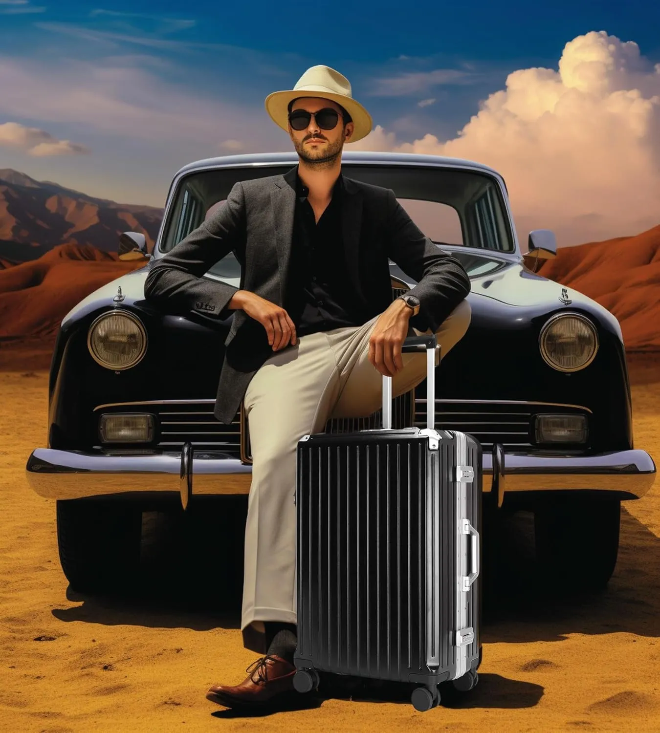 feilario 20in Aluminium Frame PC ABS Zipperless Luggage Hardshell TSA Lock Spinner Wheels Carry on Suitcase with Cup Holder & Hook