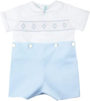 Feltman Brothers Blue White Smocked Bobbie Suit Boys Christening Outfit