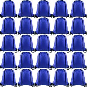 FEPITO 22 Pack Drawstring Bags String Backpack Bulk Sack Cinch Bag Sport Bags for School Gym Traveling (Blue)
