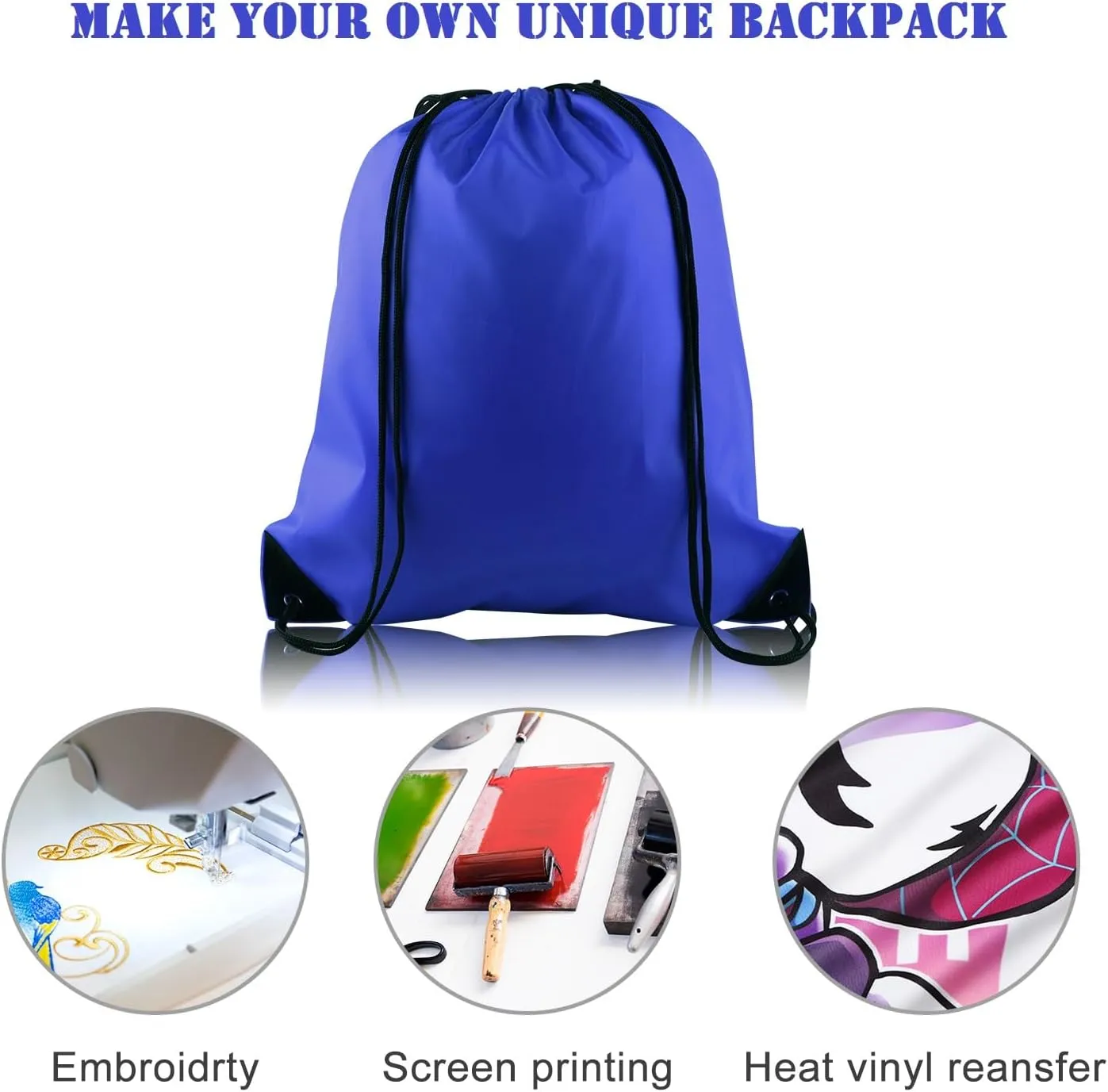 FEPITO 22 Pack Drawstring Bags String Backpack Bulk Sack Cinch Bag Sport Bags for School Gym Traveling (Blue)