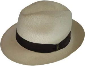 FINO Panama Fedora 2 1/2″ Brim (61, Natural with Brown Hatband)