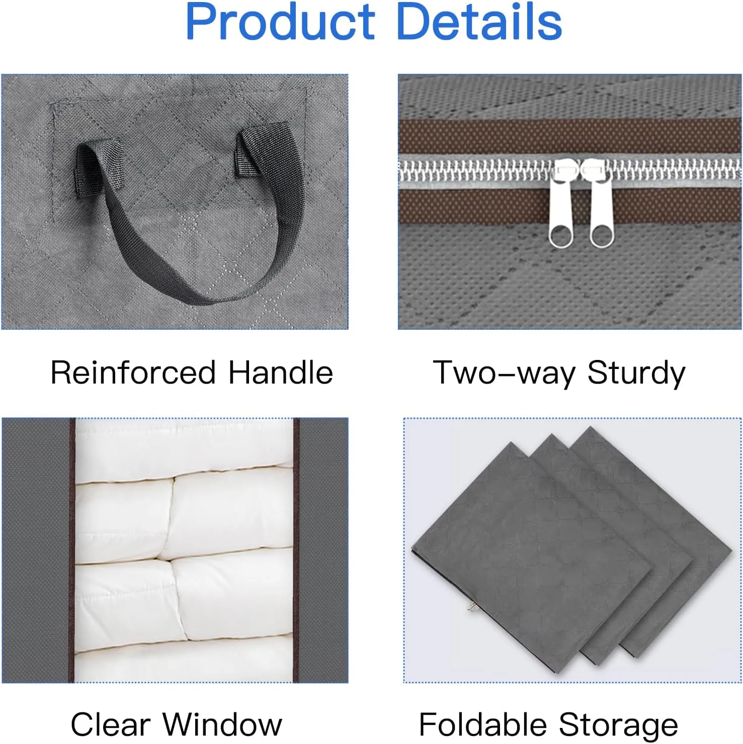 Fixwal Extra Large Blanket Storage Bags 120L 2 Pack Comforter Storage Bags with Reinforced Handles Breathable Clothes Storage Containers for King Comforter Bedding Pillow Sheet Grey