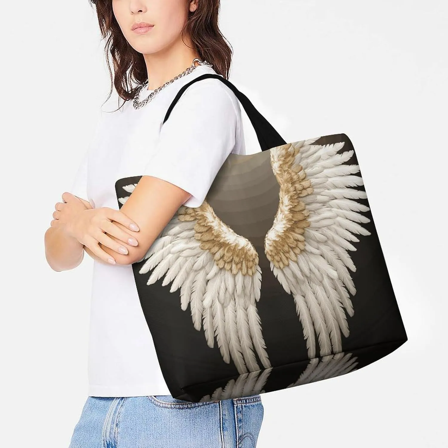 Flag And Eagle Tote Bag for Women Reusable Grocery Shoulder Bags Shopping Bag for Travel, Groceries