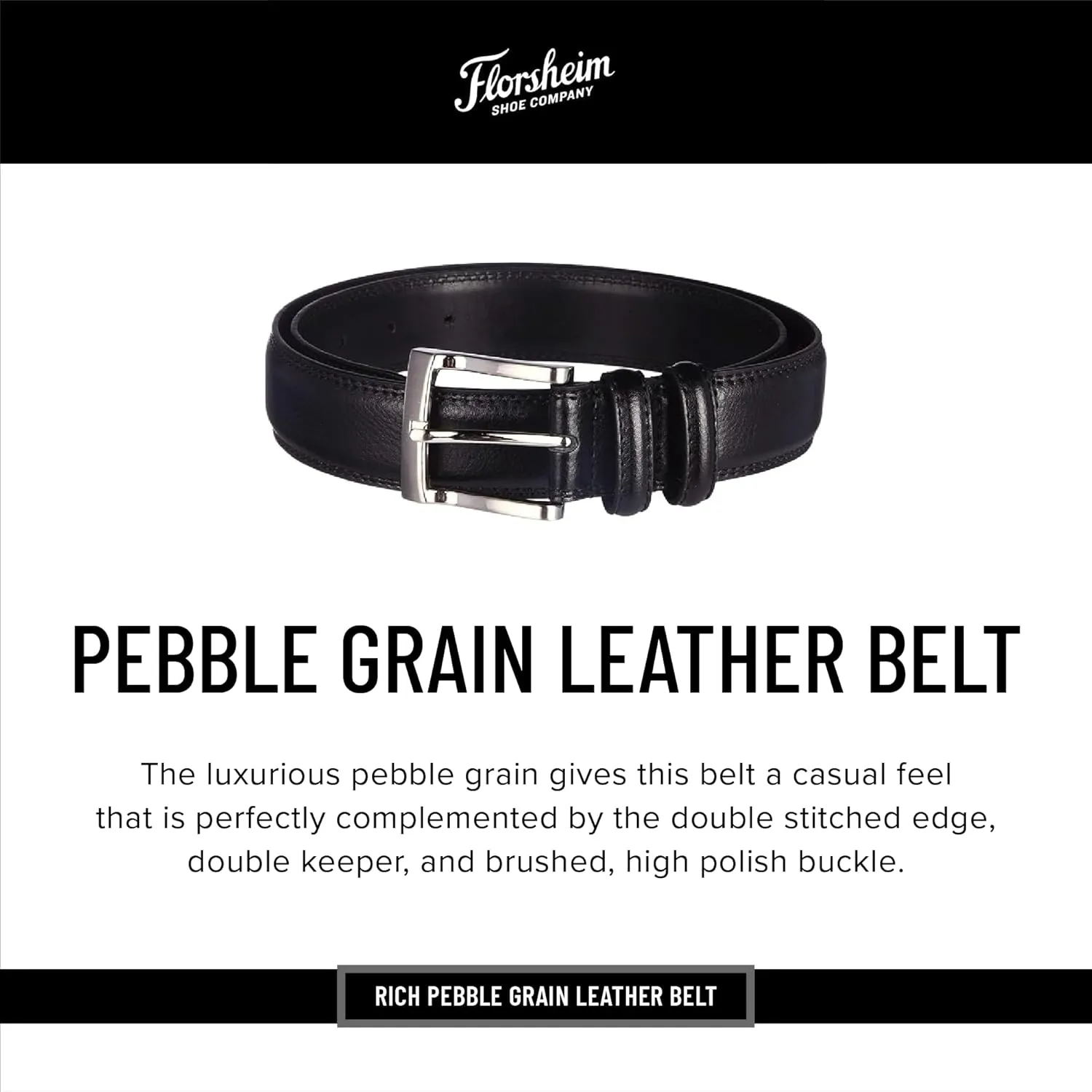 Florsheim Men's Pebble Grain 32mm Leather Belt