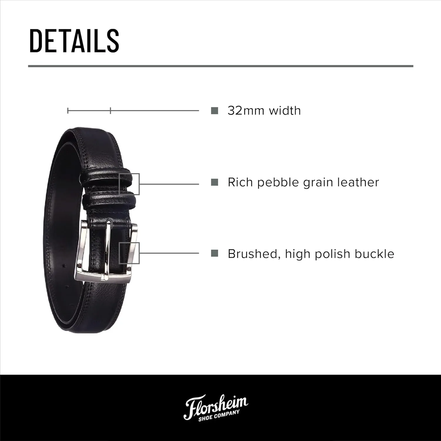 Florsheim Men's Pebble Grain 32mm Leather Belt