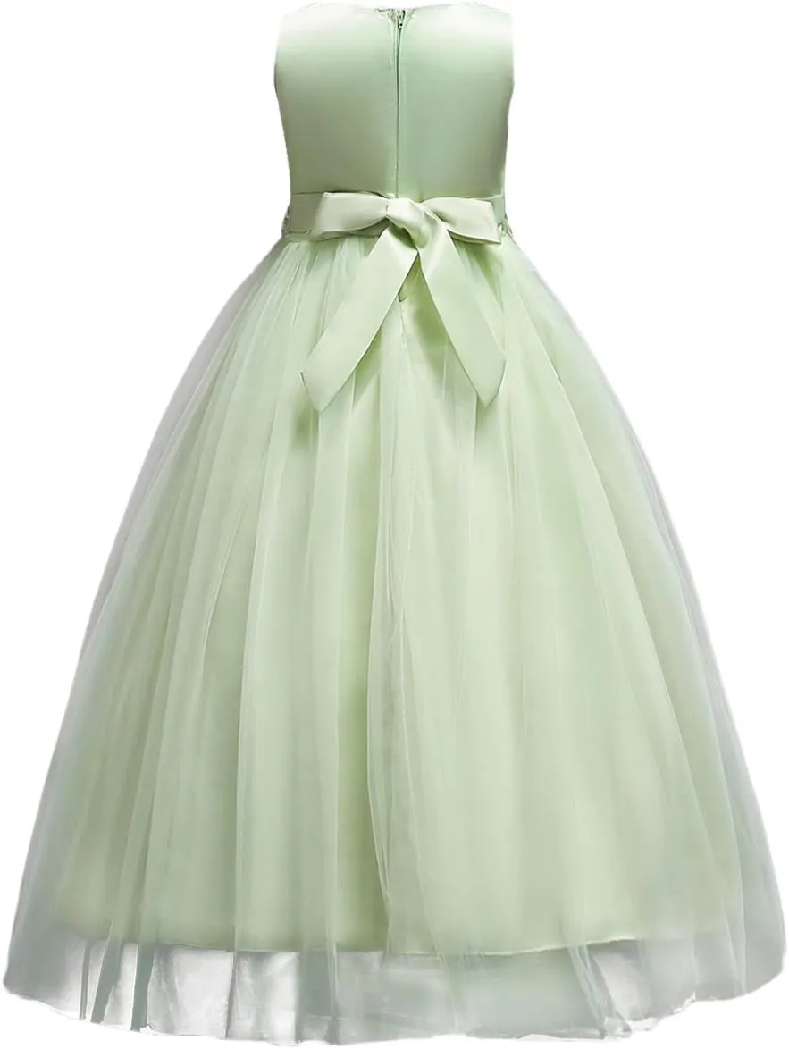 Flower Girls Vintage Lace Maxi Bridesmaid Dress Princess Birthday Wedding Party Tulle Pegeant Evening Formal Prom Dance Gown