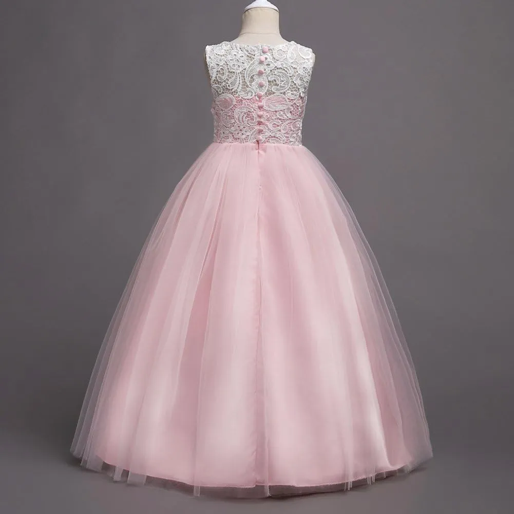 Flower Girls Vintage Lace Maxi Bridesmaid Dress Princess Birthday Wedding Party Tulle Pegeant Evening Formal Prom Dance Gown