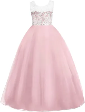 Flower Girls Vintage Lace Maxi Bridesmaid Dress Princess Birthday Wedding Party Tulle Pegeant Evening Formal Prom Dance Gown
