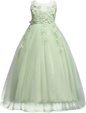 Flower Girls Vintage Lace Maxi Bridesmaid Dress Princess Birthday Wedding Party Tulle Pegeant Evening Formal Prom Dance Gown