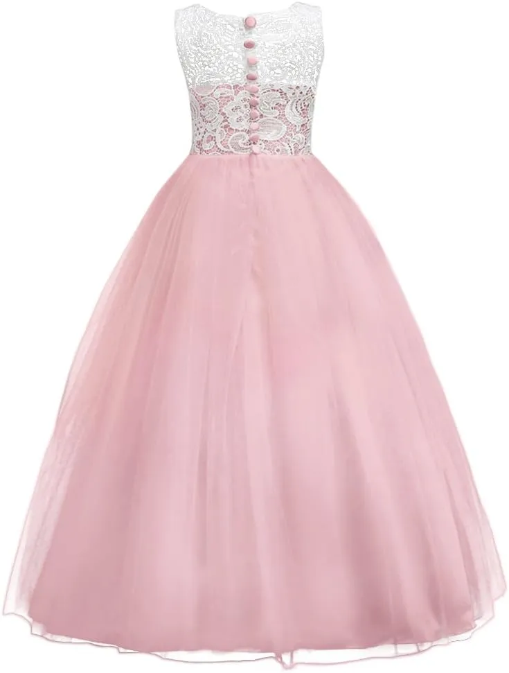 Flower Girls Vintage Lace Maxi Bridesmaid Dress Princess Birthday Wedding Party Tulle Pegeant Evening Formal Prom Dance Gown
