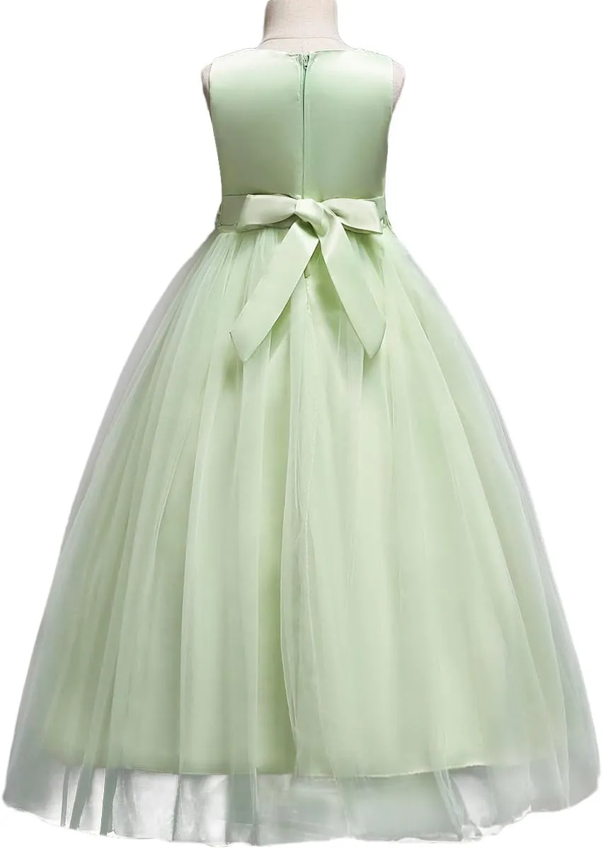 Flower Girls Vintage Lace Maxi Bridesmaid Dress Princess Birthday Wedding Party Tulle Pegeant Evening Formal Prom Dance Gown