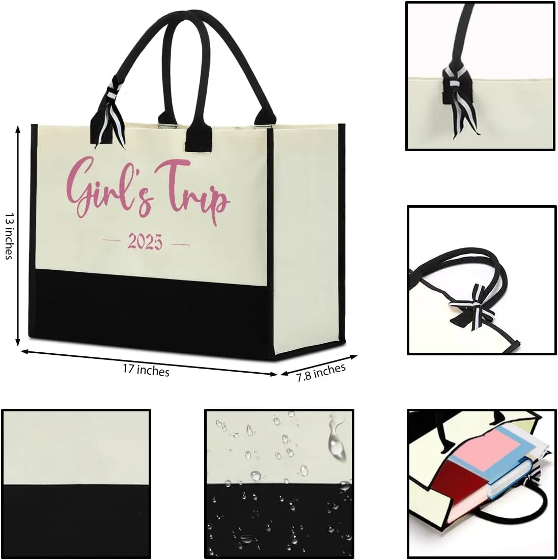 Fokongna Girls Trip Beach Bag Mimi Gigi Granny Nana Mama Abuela Nanny Housewarming Gifts Women Reusable Canvas Tote Bag
