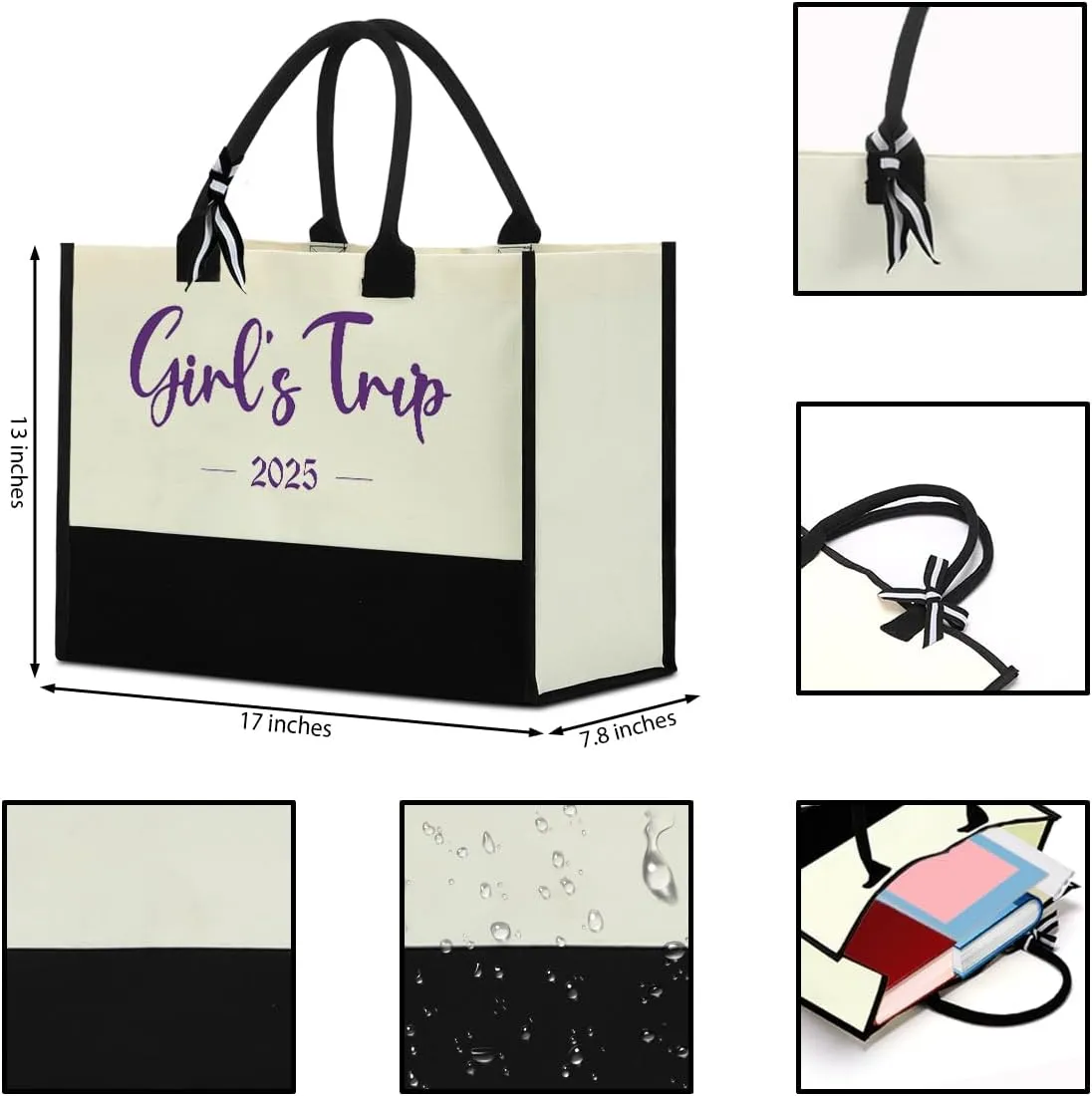 Fokongna Girls Trip Beach Bag Mimi Gigi Granny Nana Mama Abuela Nanny Housewarming Gifts Women Reusable Canvas Tote Bag