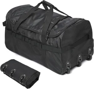 Foldable Duffel Bag with 3 Wheels.85L Rolling Duffle Bag Luggage Suitcase Outdoor Sports Carry On Garment Bags for Travel Camp (Black)