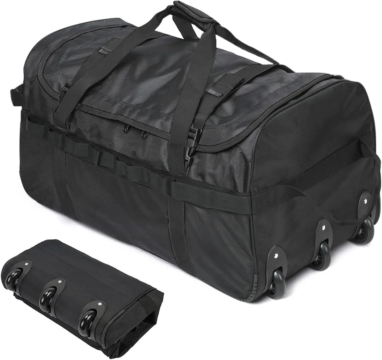 Foldable Duffel Bag with 3 Wheels.85L Rolling Duffle Bag Luggage Suitcase Outdoor Sports Carry On Garment Bags for Travel Camp (Black)