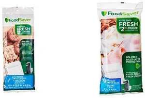 FoodSaver FSFRBZ0316-000 1-Gallon Vacuum Zipper Bags, 12 Count, Multi AND FoodSaver 1-Quart BPA-Free Multilayer Construction Vacuum Zipper Bags, 18 Count