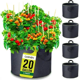 Fosmon Garnen 20 Gallon Garden Grow Bags (5 Packs), Vegetable/Flower/Plant Growing Bags, Heavy Duty Thickened Nonwoven Fabric Pots Planter with Reinforced Handles for Outdoor and Indoor Planting
