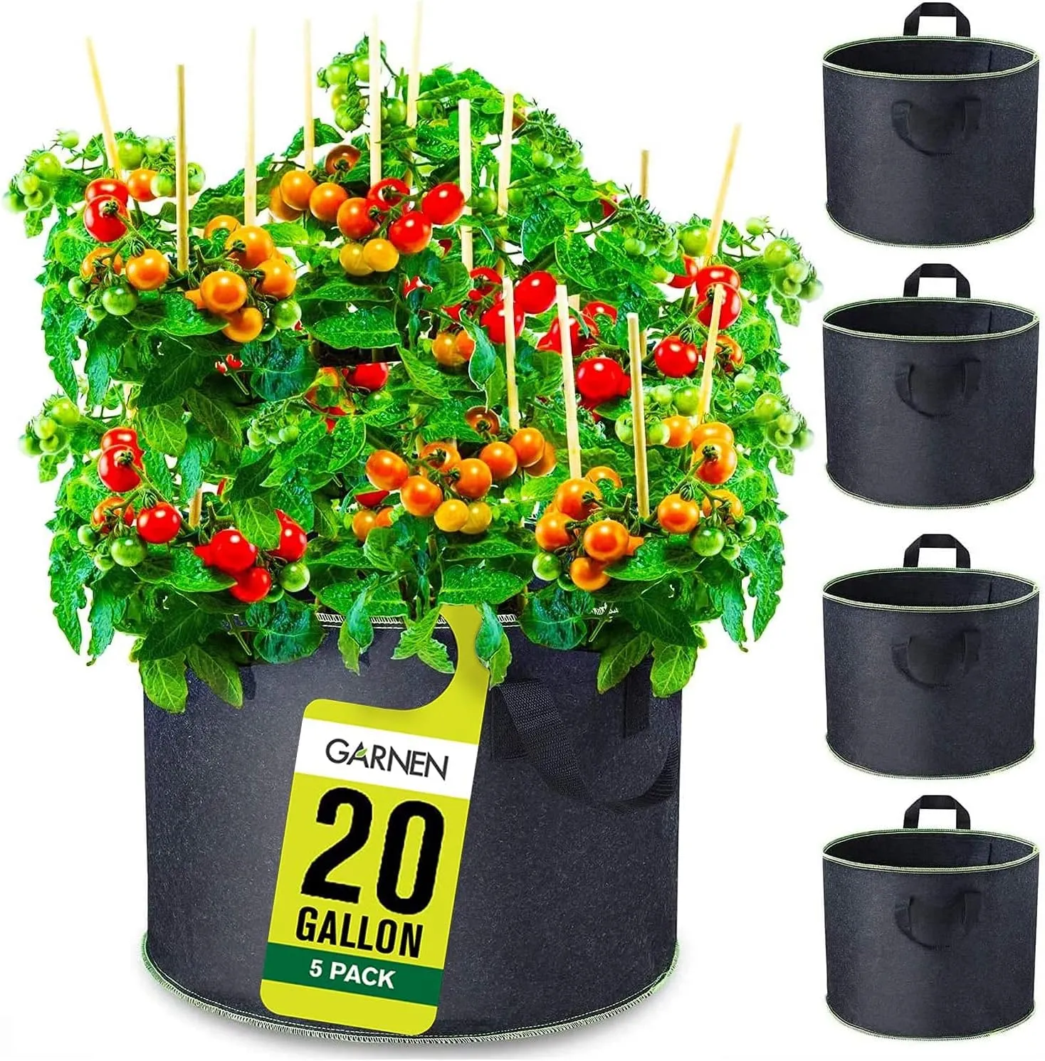 Fosmon Garnen 20 Gallon Garden Grow Bags (5 Packs), Vegetable/Flower/Plant Growing Bags, Heavy Duty Thickened Nonwoven Fabric Pots Planter with Reinforced Handles for Outdoor and Indoor Planting