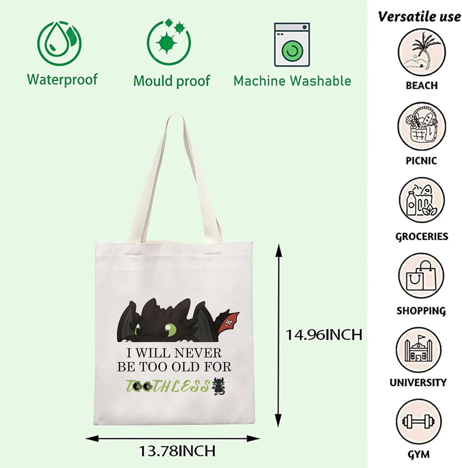 FOTAP Dragon Anime Tote Bag Black Dragon Gift Dragon Lover Shoulder Bag Anime Characters Lover Gift