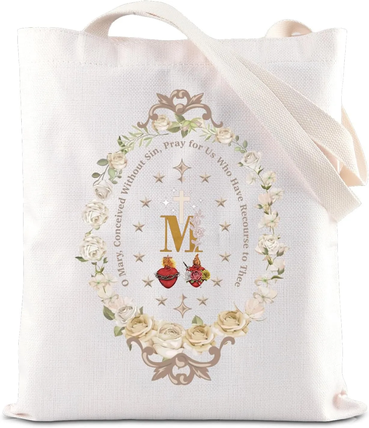 FOTAP Jesus Marian Catholic Miraculous Medal Tote Bag Religious Immaculate Heart of Mary Gift