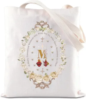 FOTAP Jesus Marian Catholic Miraculous Medal Tote Bag Religious Immaculate Heart of Mary Gift