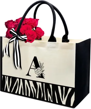 FOURTH WING Initial Canvas Tote Bag,Personalized Gifts Tote Bags for Women Moms,Teachers,Friends,Birthdays,Beaches,Wedding
