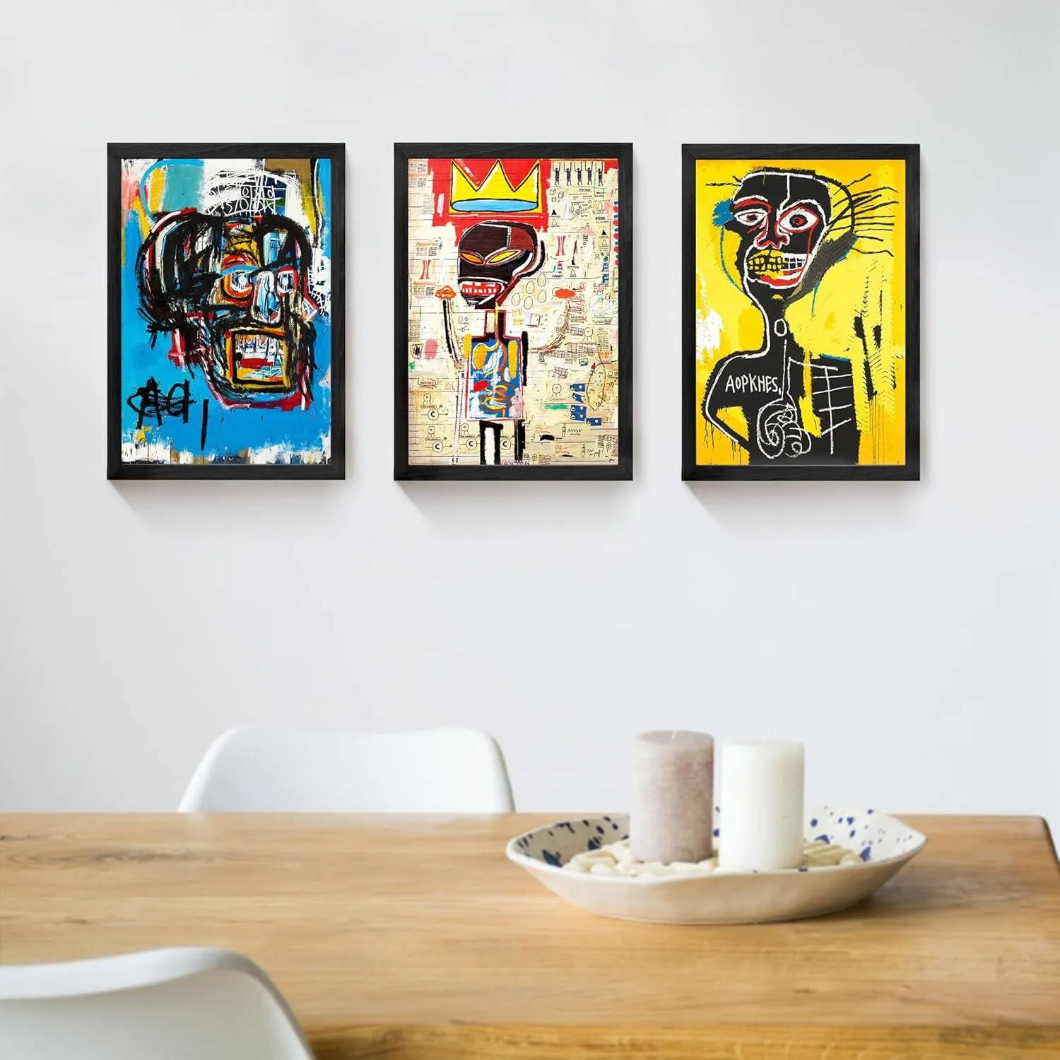 Framed Basquiat Wall Art, Jean Michel Basquiat Colorful Graffiti Canvas Basquiat Poster for Living Room Bedroom Office Set of 3 12x16in