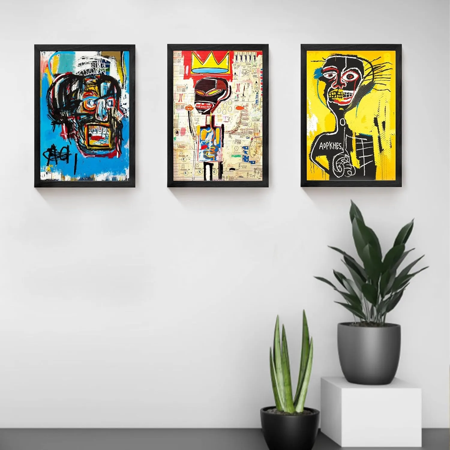 Framed Basquiat Wall Art, Jean Michel Basquiat Colorful Graffiti Canvas Basquiat Poster for Living Room Bedroom Office Set of 3 12x16in