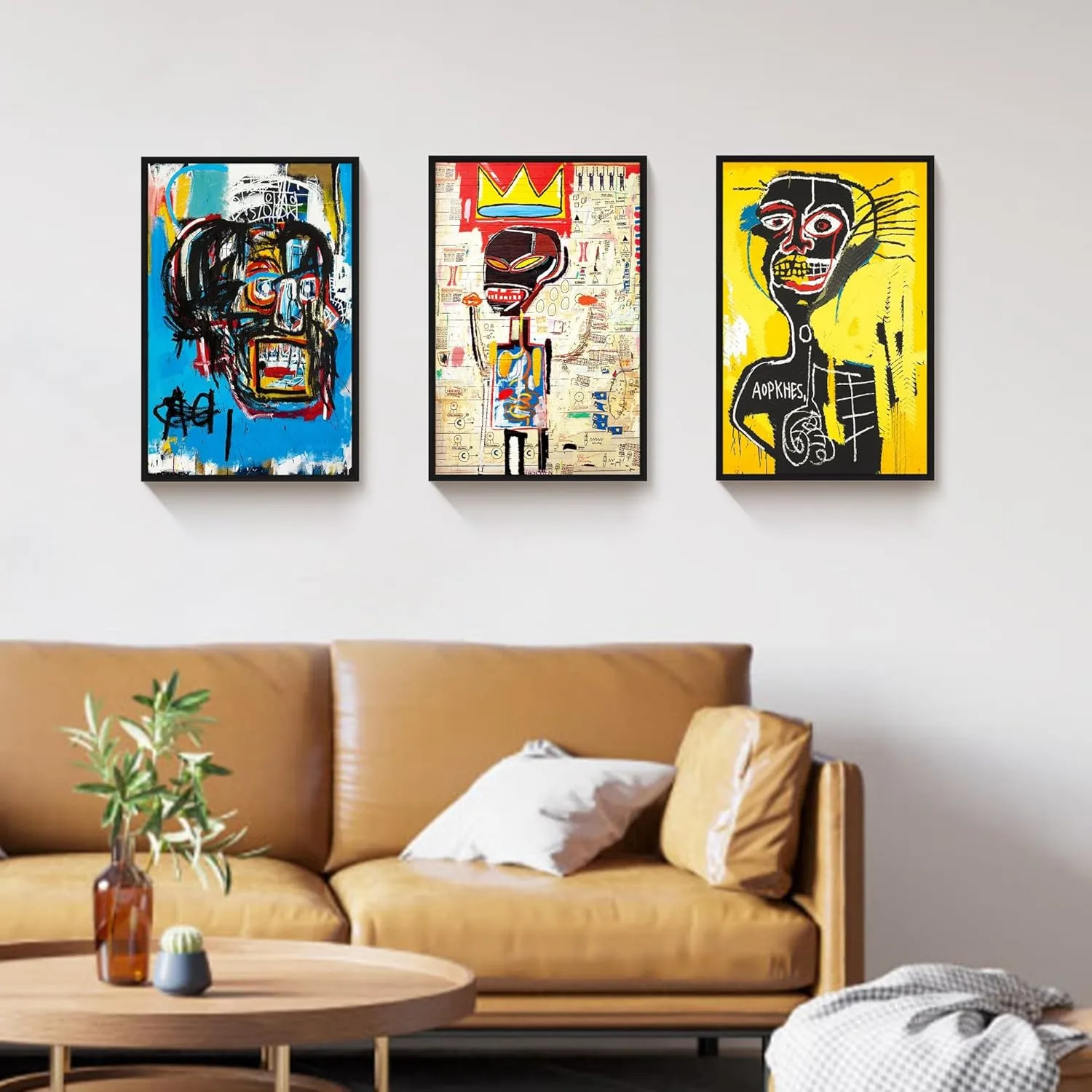 Framed Basquiat Wall Art, Jean Michel Basquiat Colorful Graffiti Canvas Basquiat Poster for Living Room Bedroom Office Set of 3 16x24in