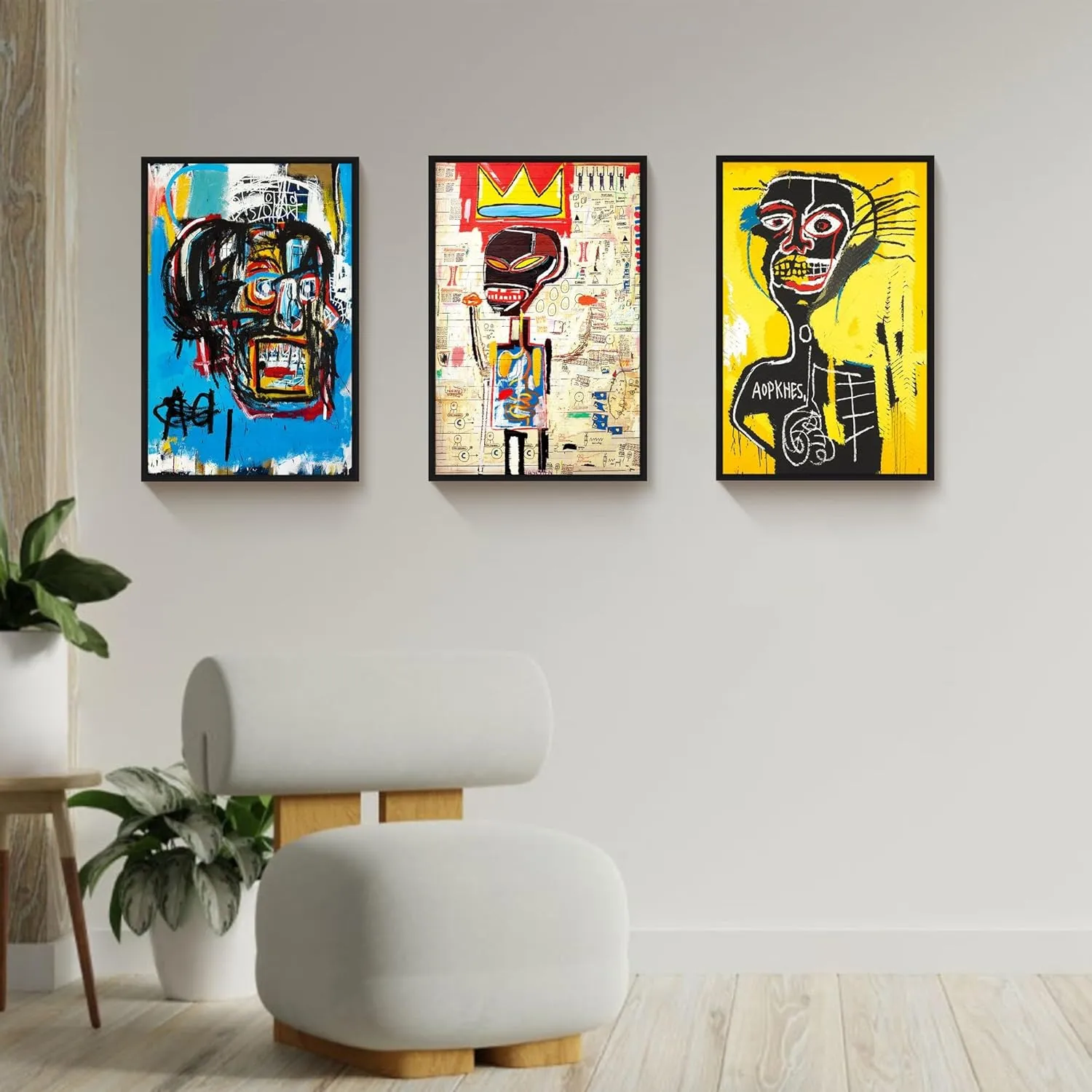 Framed Basquiat Wall Art, Jean Michel Basquiat Colorful Graffiti Canvas Basquiat Poster for Living Room Bedroom Office Set of 3 16x24in