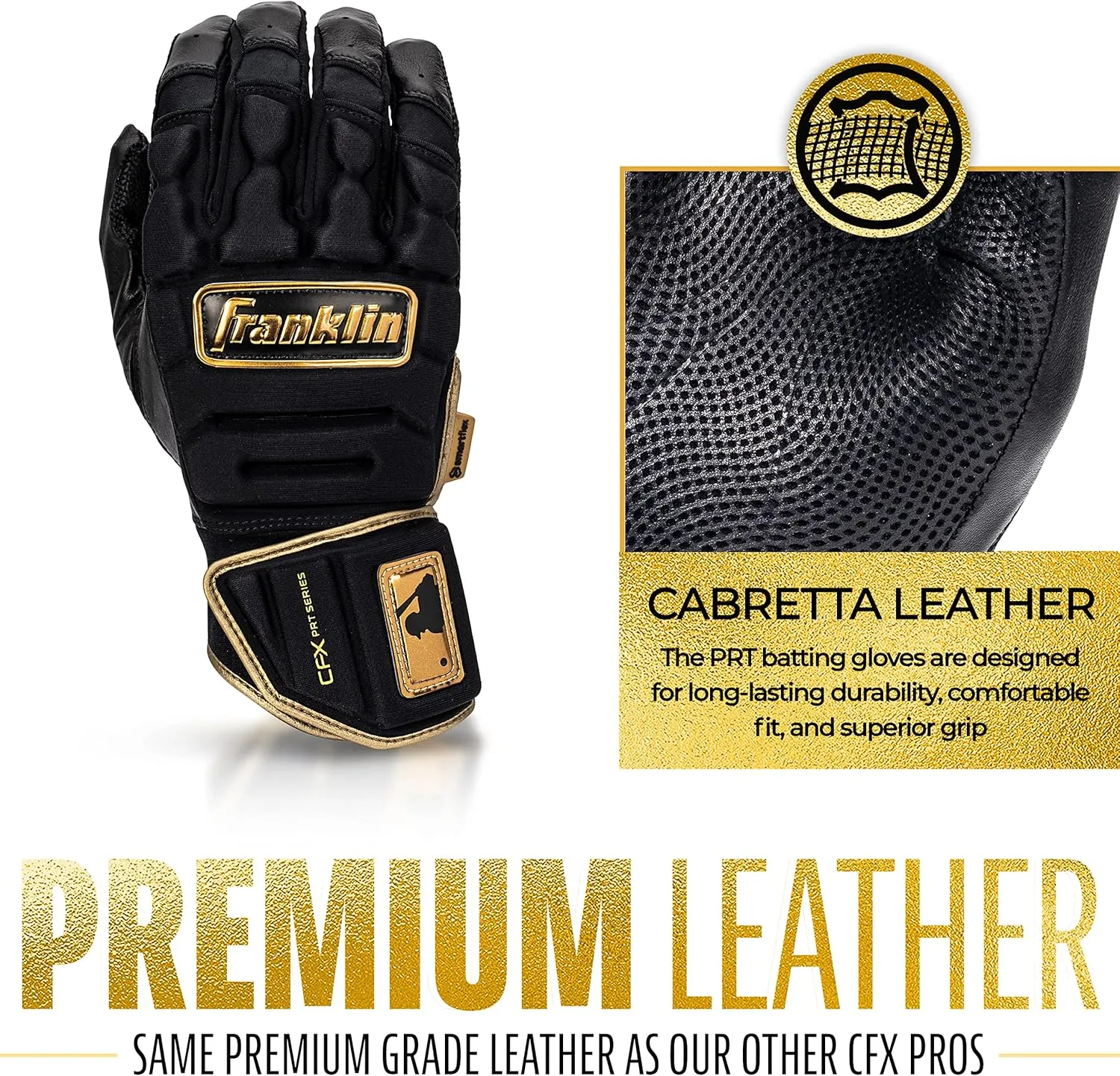 Franklin Sports MLB Batting Gloves - CFX Pro PRT Heavy Duty Protective Baseball   Softball Batting Gloves - Adult Padded Reinforced Leather Batting Gloves