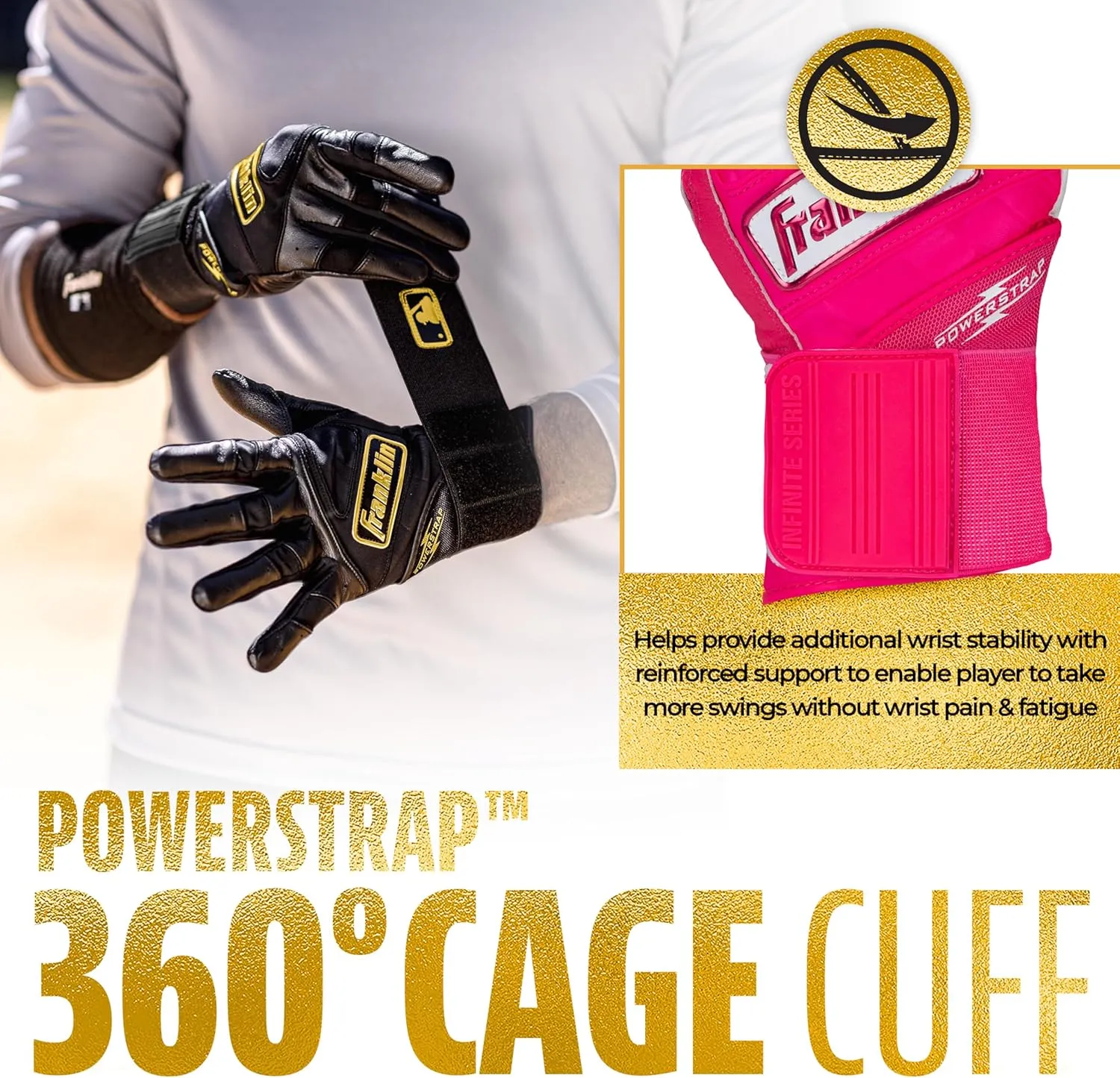 Franklin Sports MLB Power Strap Infinite Batting Gloves - Baseball   Softball Long Cuff Batting Gloves - Adult   Youth