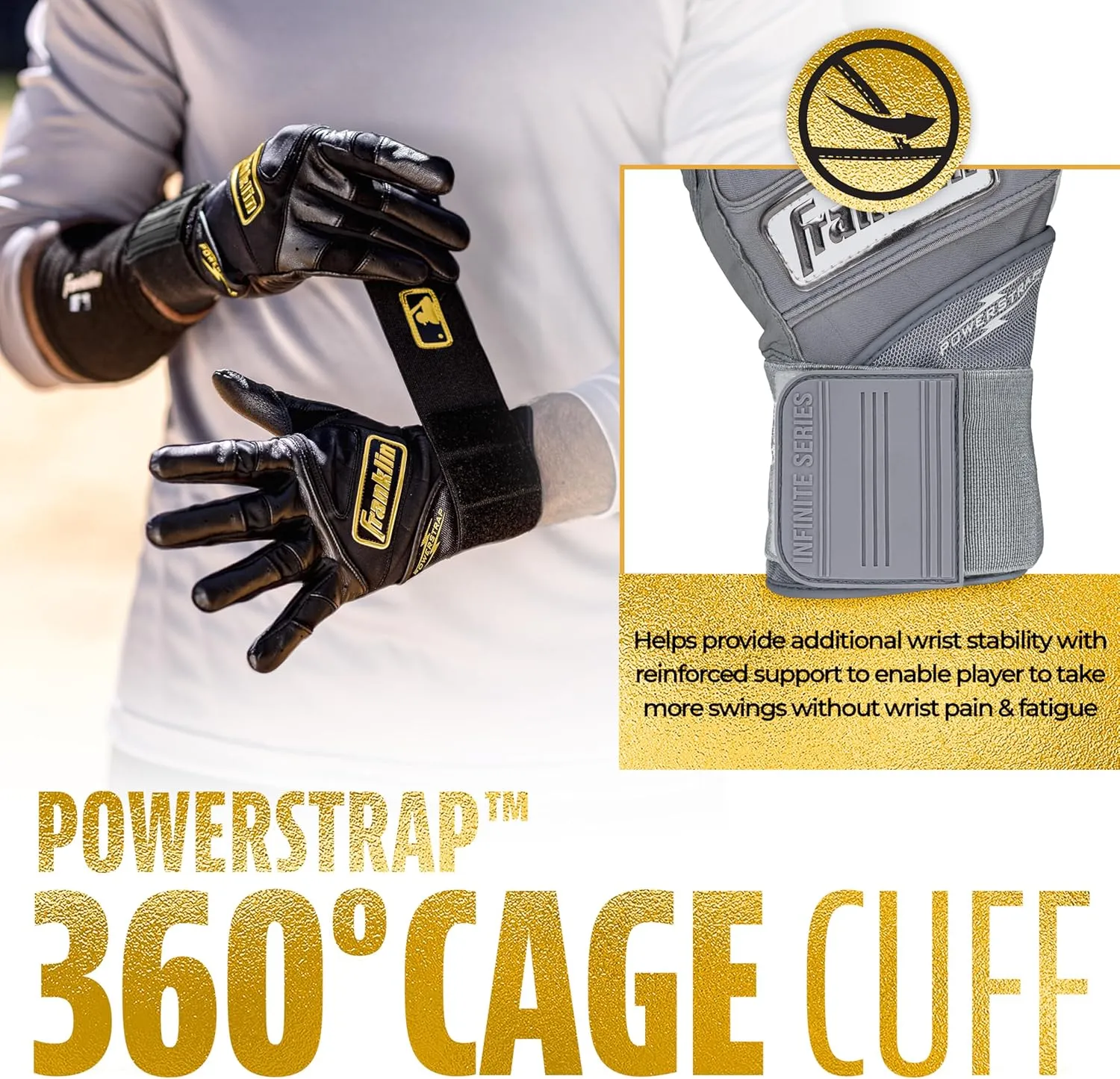 Franklin Sports MLB Power Strap Infinite Batting Gloves - Baseball   Softball Long Cuff Batting Gloves - Adult   Youth