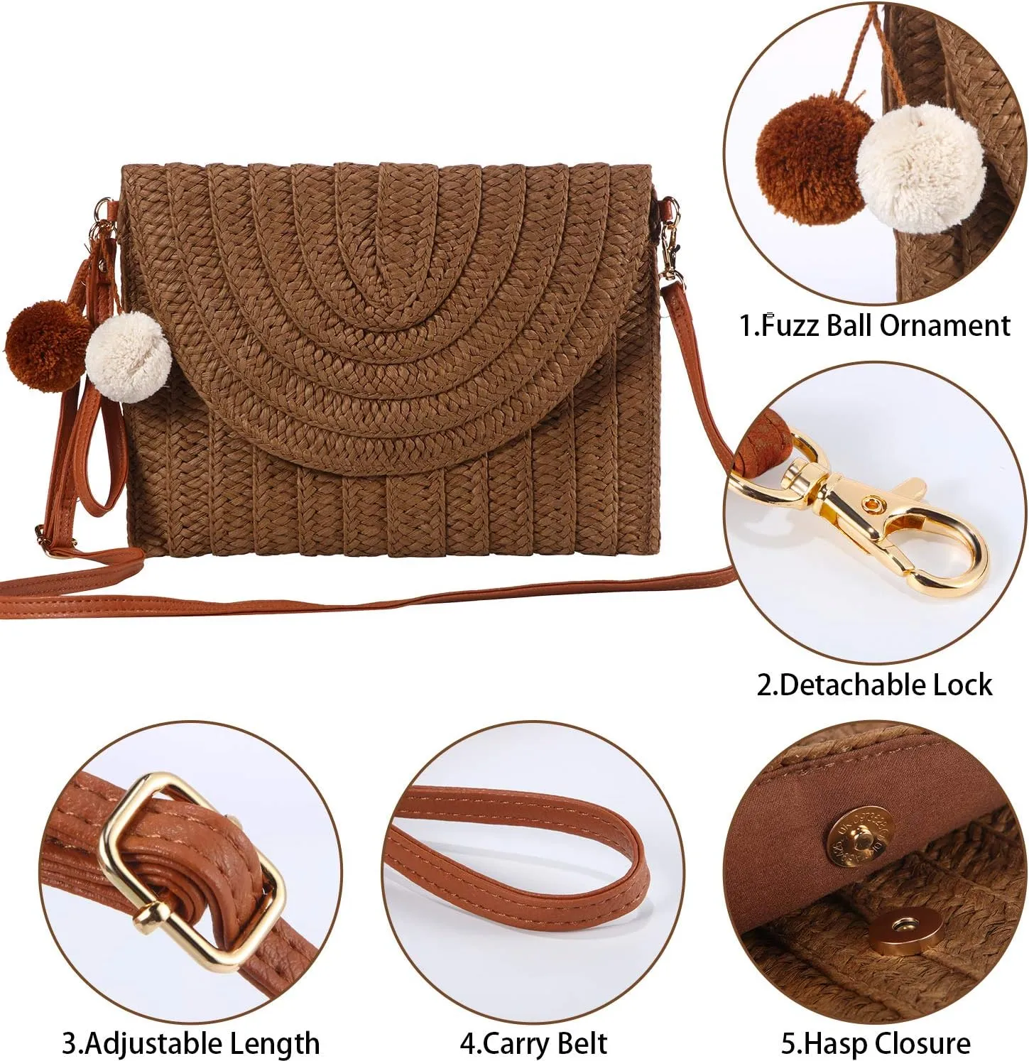 Frienda Straw Shoulder Bag Women Straw Clutch Crossbody Wallet