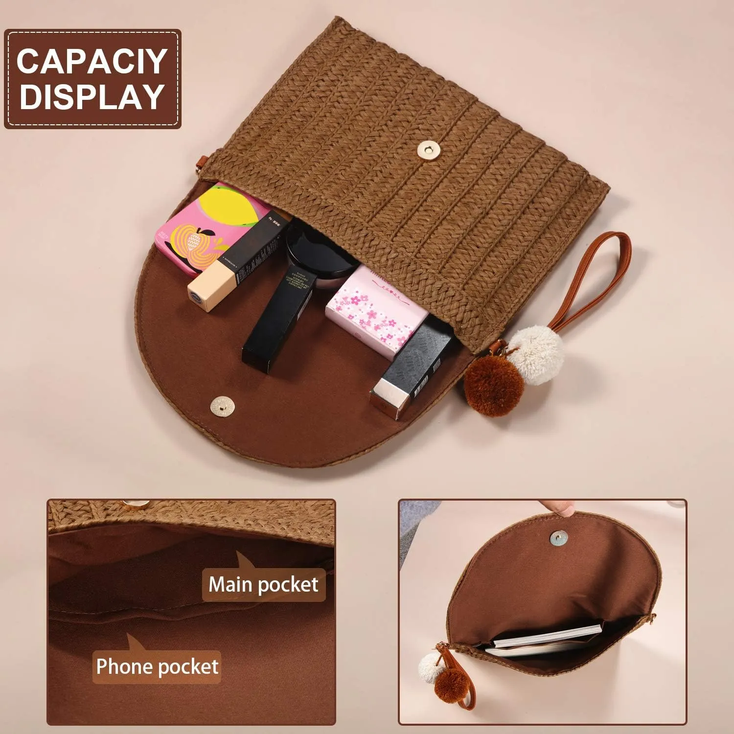 Frienda Straw Shoulder Bag Women Straw Clutch Crossbody Wallet