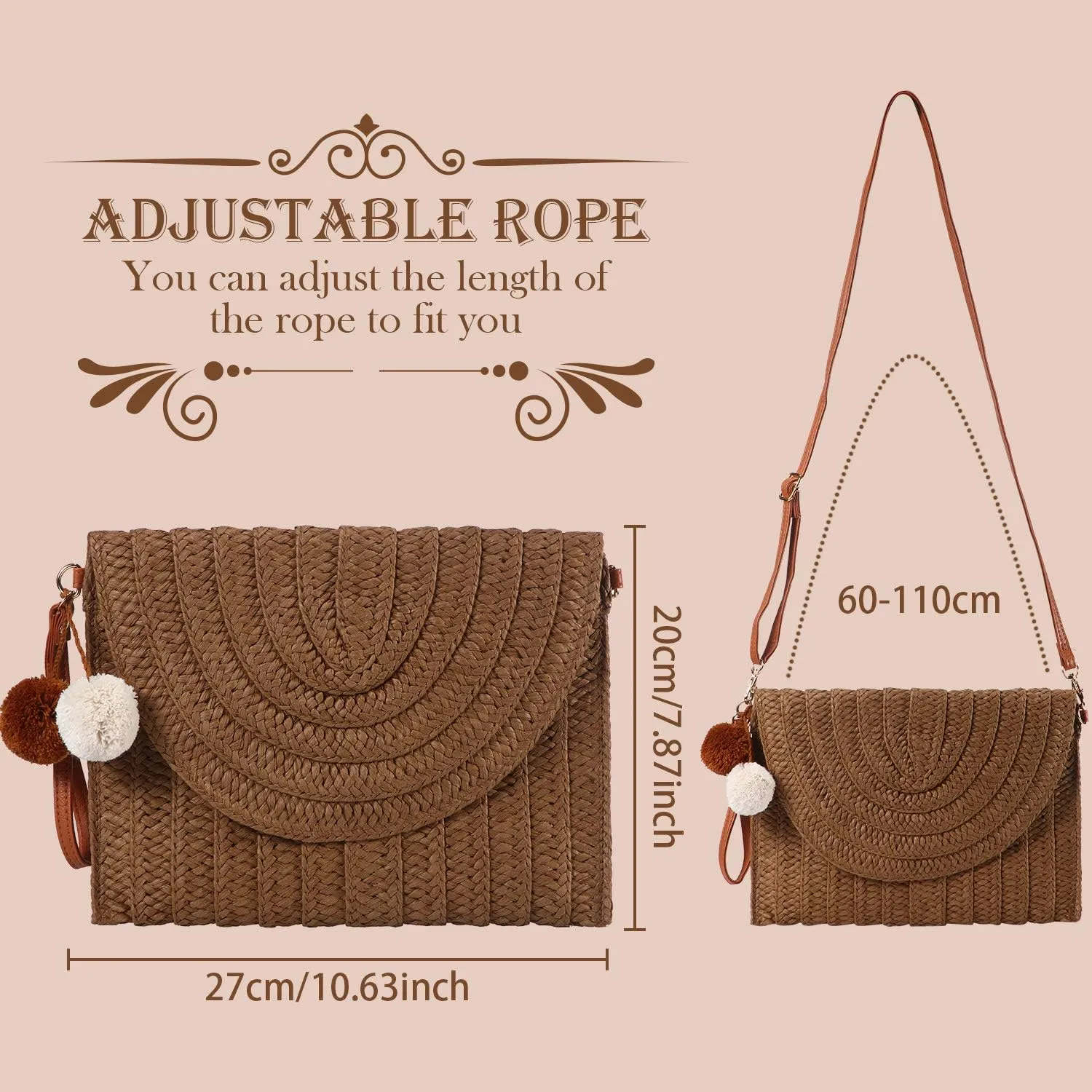 Frienda Straw Shoulder Bag Women Straw Clutch Crossbody Wallet
