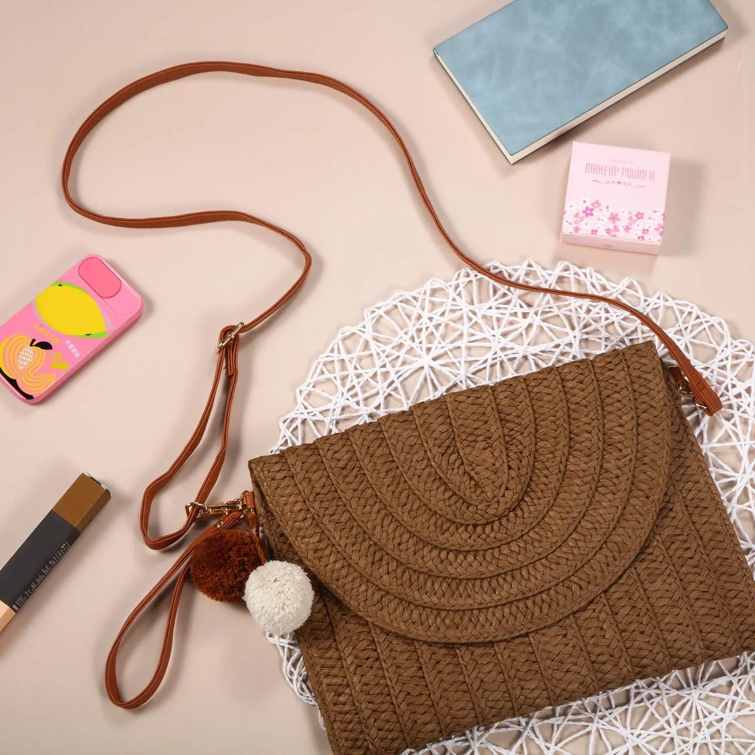 Frienda Straw Shoulder Bag Women Straw Clutch Crossbody Wallet