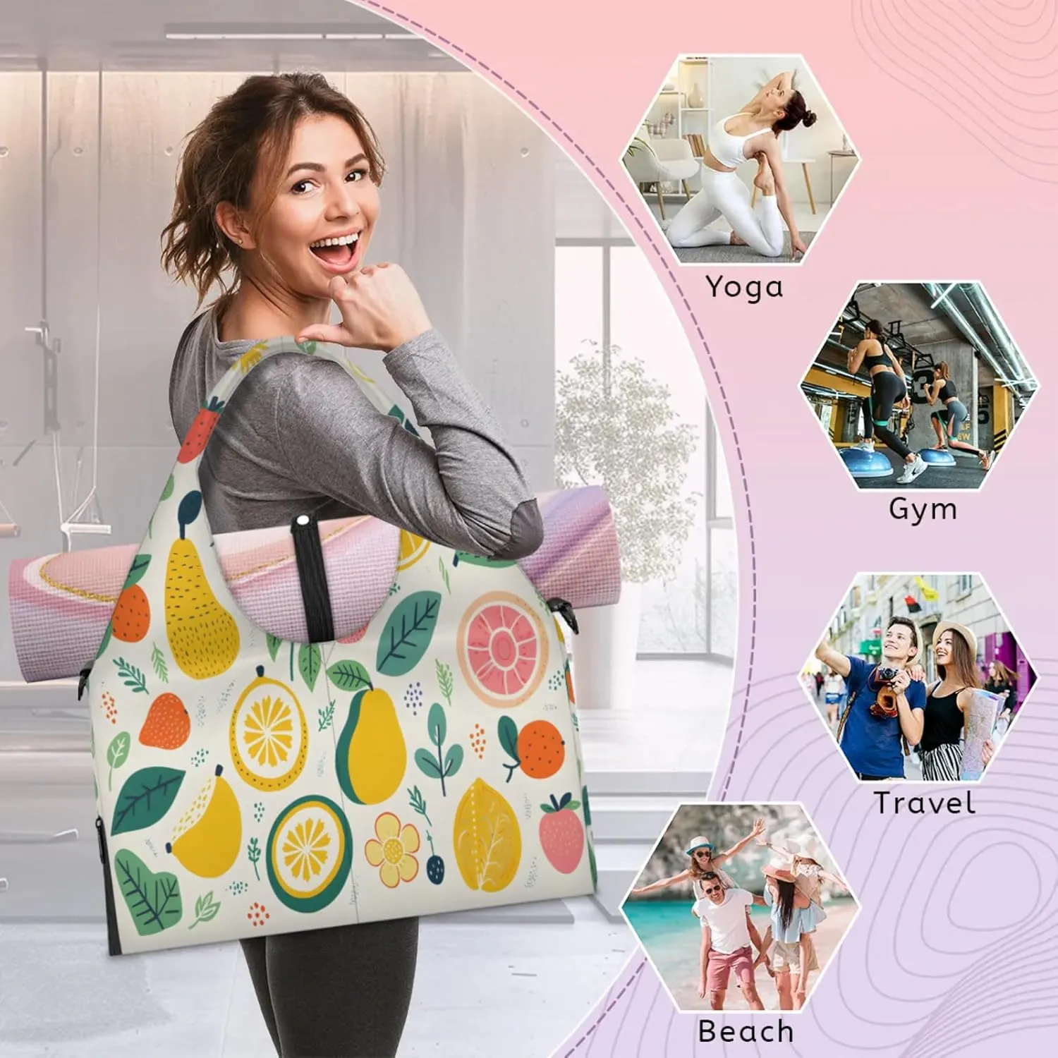 Fruit Garden Abundance Waterproof Gym Bag for Men Women, Sports Duffel Bag with Shoe Compartment Yoga Mat Holder, Portable Large Travel Bag for Fitness, Camping, Weekend Trips