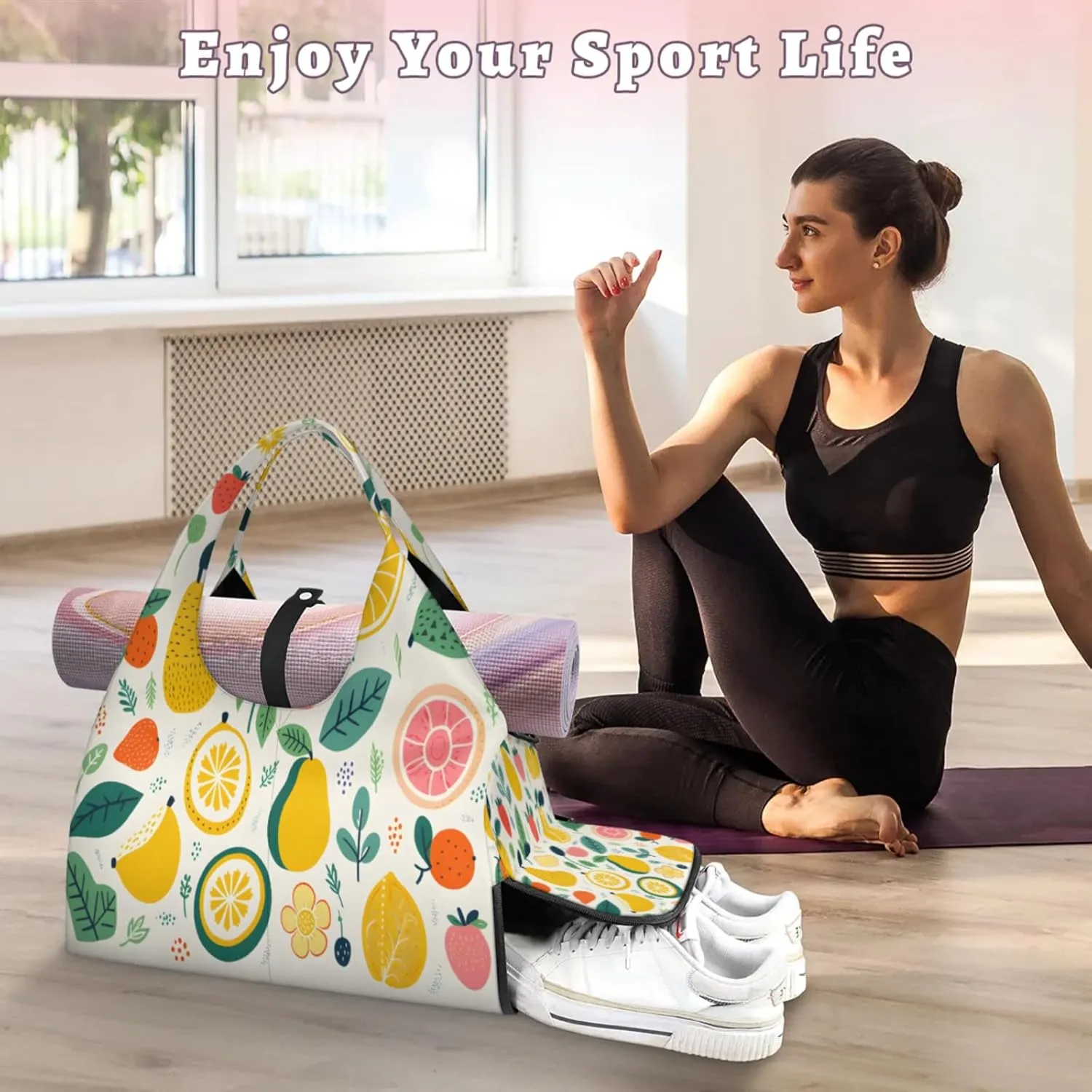 Fruit Garden Abundance Waterproof Gym Bag for Men Women, Sports Duffel Bag with Shoe Compartment Yoga Mat Holder, Portable Large Travel Bag for Fitness, Camping, Weekend Trips