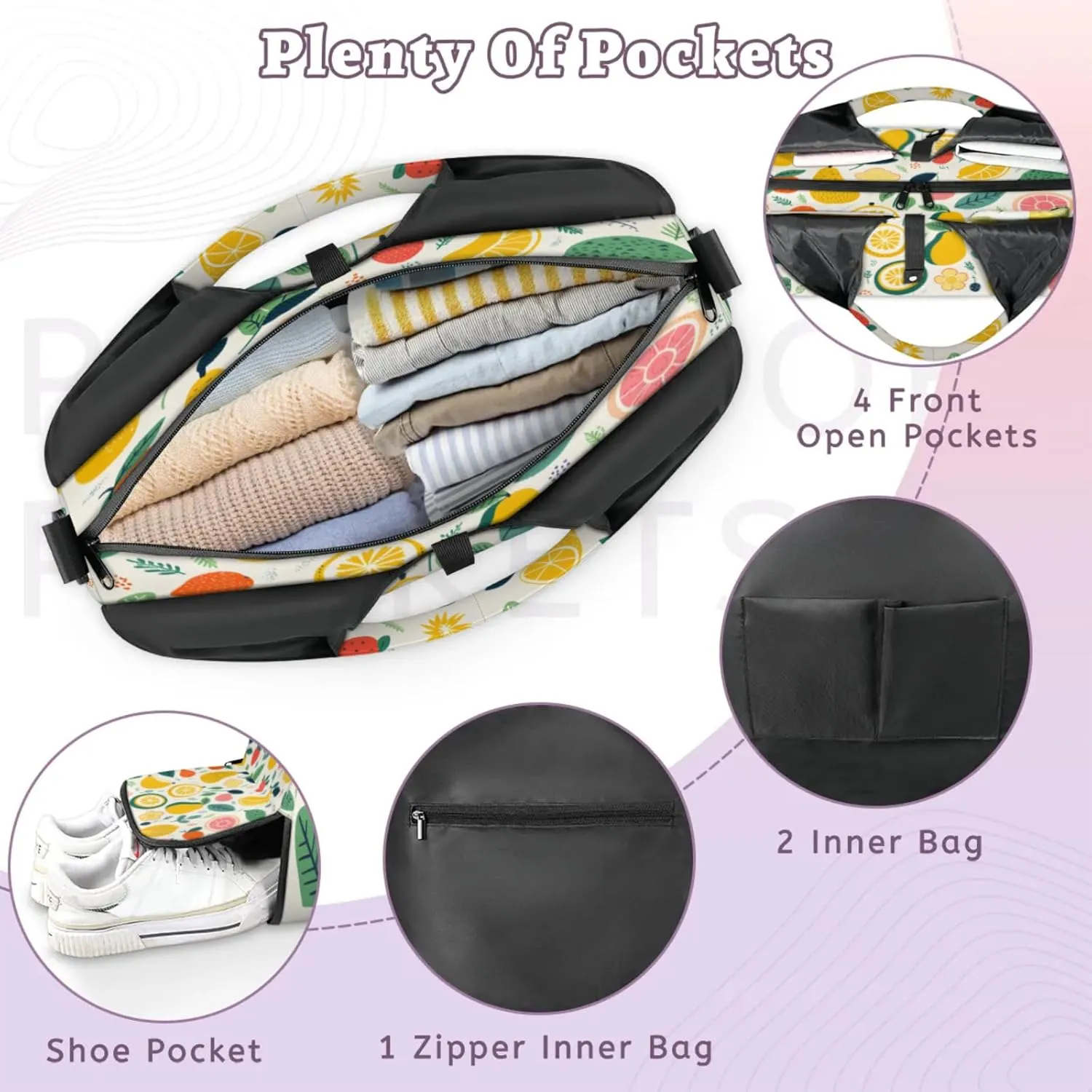 Fruit Garden Abundance Waterproof Gym Bag for Men Women, Sports Duffel Bag with Shoe Compartment Yoga Mat Holder, Portable Large Travel Bag for Fitness, Camping, Weekend Trips