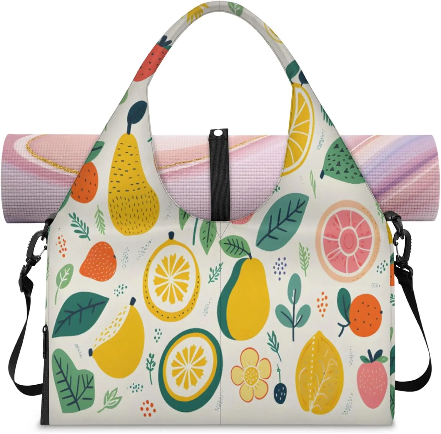 Fruit Garden Abundance Waterproof Gym Bag for Men Women, Sports Duffel Bag with Shoe Compartment Yoga Mat Holder, Portable Large Travel Bag for Fitness, Camping, Weekend Trips