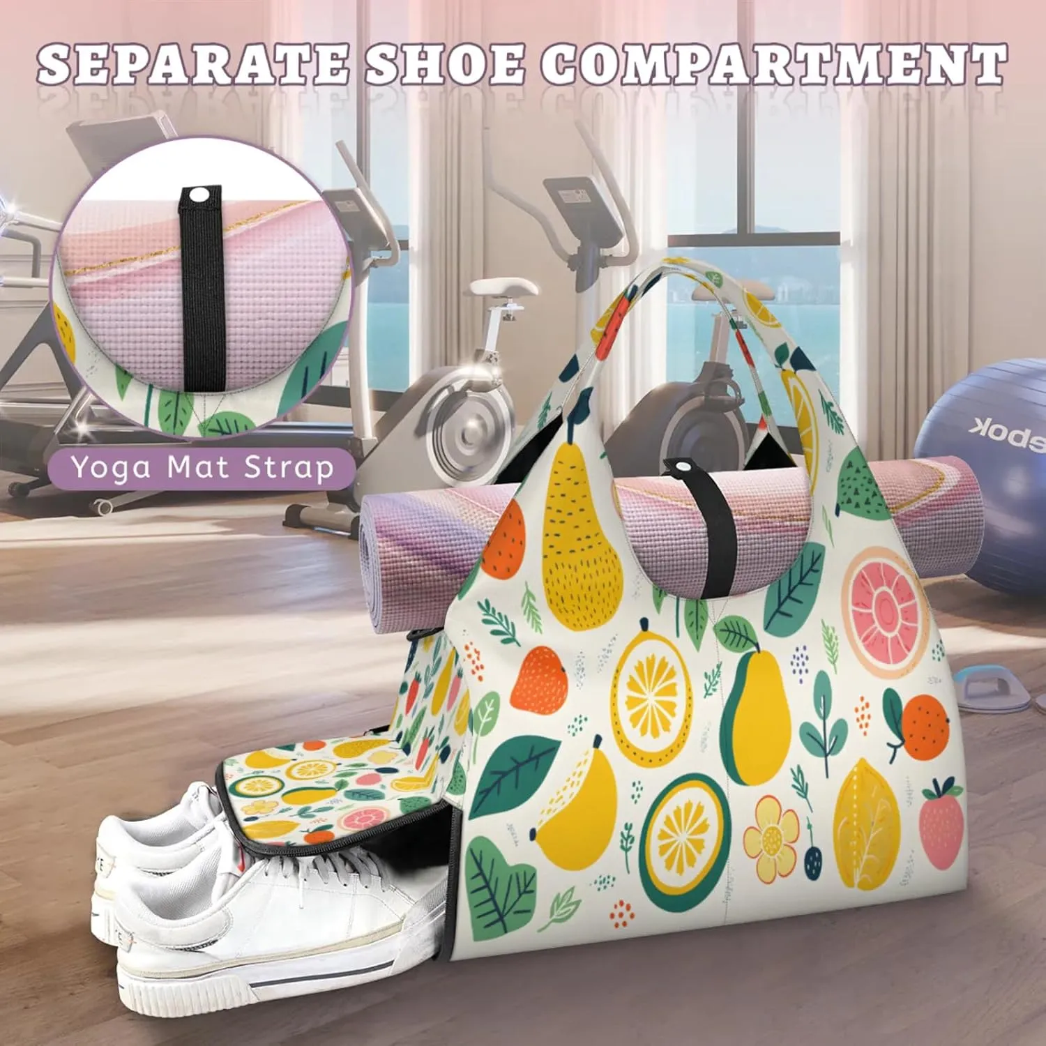 Fruit Garden Abundance Waterproof Gym Bag for Men Women, Sports Duffel Bag with Shoe Compartment Yoga Mat Holder, Portable Large Travel Bag for Fitness, Camping, Weekend Trips