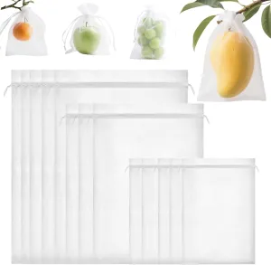 Fruit Protection Bags 100 pcs, Reusable Mesh Bags for Fruit Trees 3-Size, Breathable Covers to Protect Fruits from Pests & Birds(White)