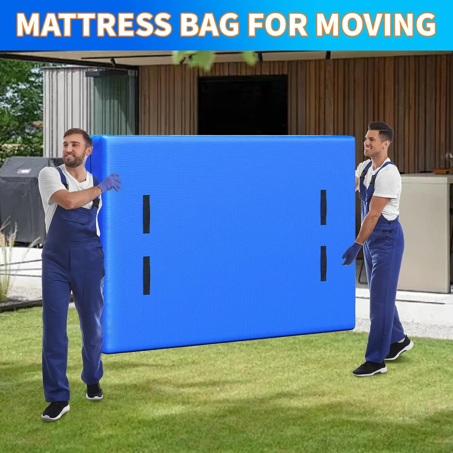 Full Mattress Bag for Moving and Storage, Reusable Heavy Duty Tarp Waterproof Full Size Bed Mattress Cover, Zippered Mattress Protector with 8 Strong Carrying Handles, 77’’ L x 57’’ W x 15’’ D