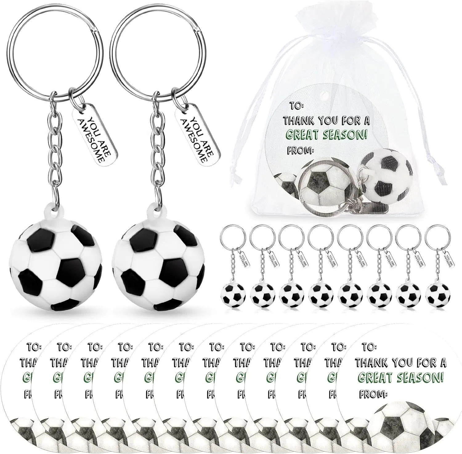 Fumete 12 Set Sports Party Favors Keychain End of Season Team Gifts Thank You Cards Organza Bags Supplies
