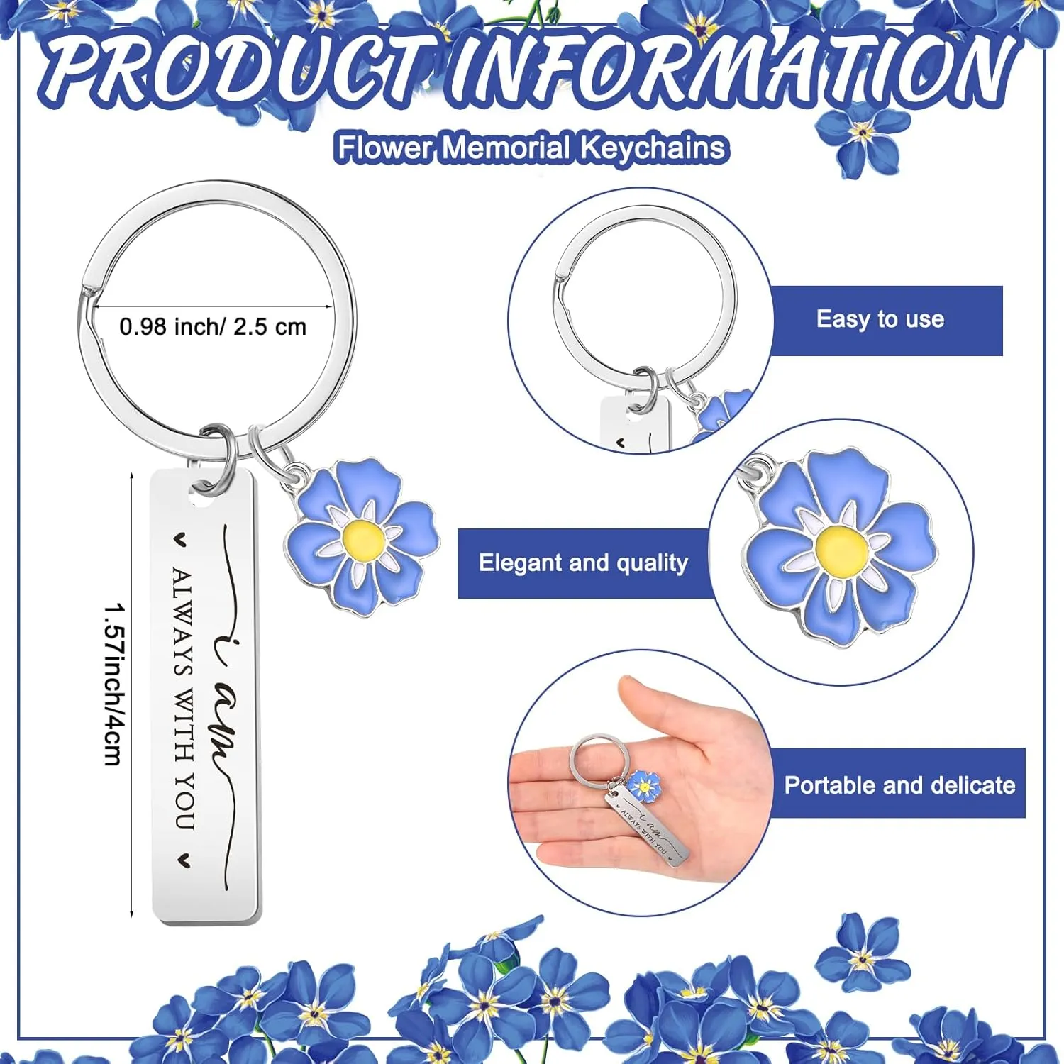 Funeral Favors Keychains Forget Me Not Poem Cards with Organza Bags Celebration of Life Favors for Sympathy Guest