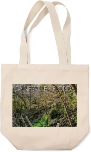 Gainesville, Florida, Devil's Millhopper Geological State Park Stairway Press (100% Cotton Canvas Reusable Tote Bag)