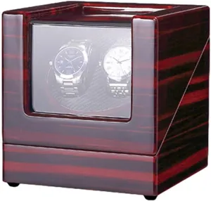 GaRcan Automatic Watch Winder,Automatic Double Watch Winder Box with Blue LED Light Piano Paint Finish Quiet Motor AC Adapter and Battery Powered (E)